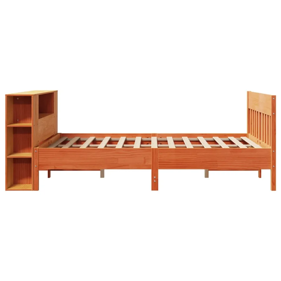 Lit bibliothèque sans matelas cire marron 150x200 cm pin massif - 5