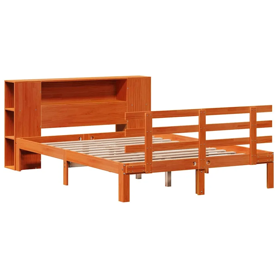 Lit bibliothèque sans matelas cire marron 150x200 cm pin massif - 3
