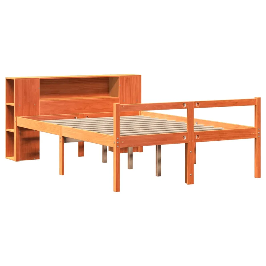 Lit bibliothèque sans matelas cire marron 150x200cm bois massif - 3