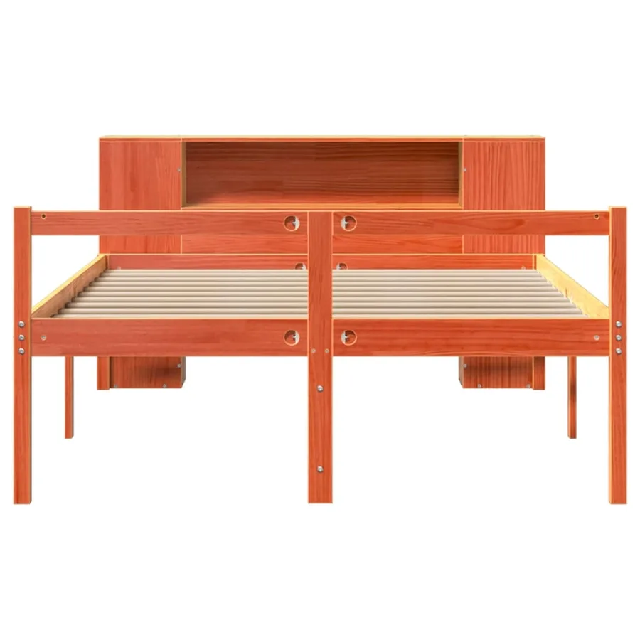 Lit bibliothèque sans matelas cire marron 150x200cm bois massif - 4