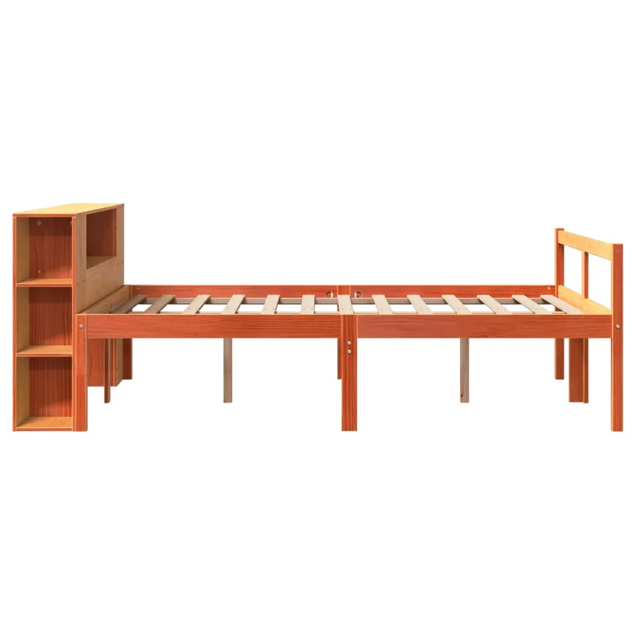 Lit bibliothèque sans matelas cire marron 150x200cm bois massif - 5