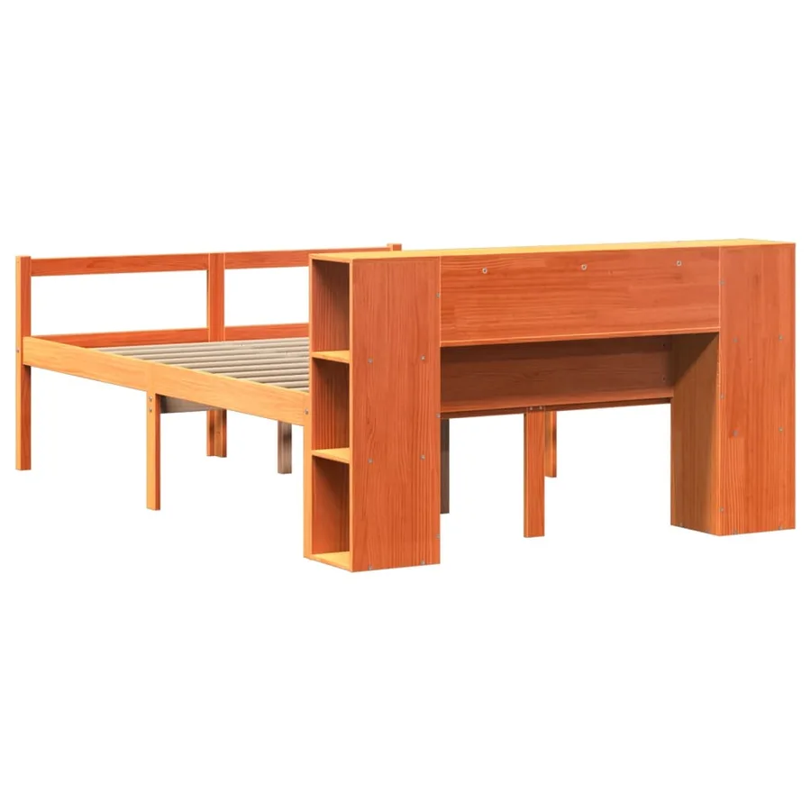 Lit bibliothèque sans matelas cire marron 150x200cm bois massif - 6