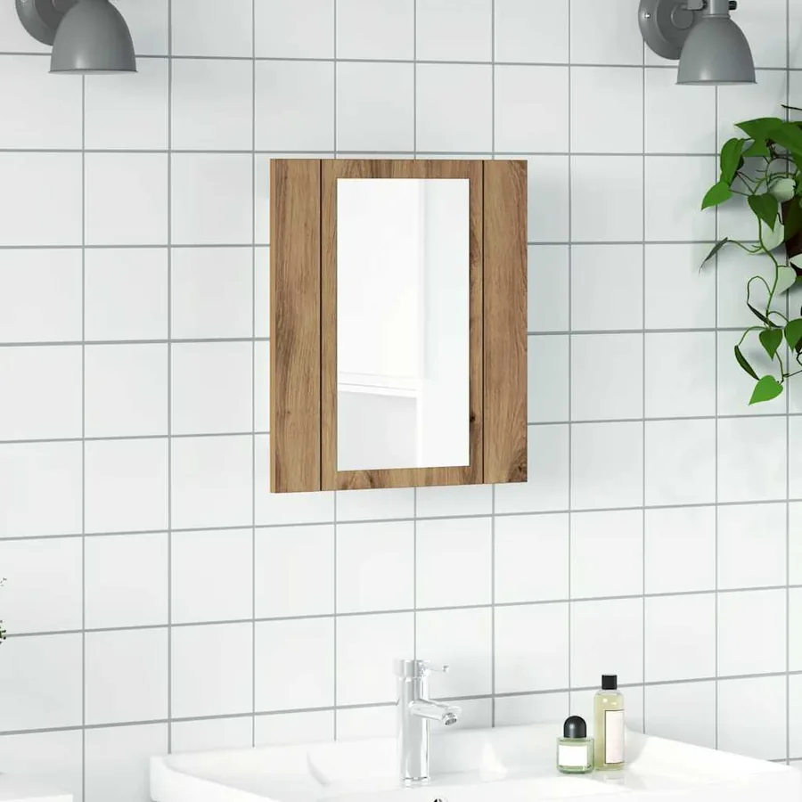 Armoire de salle de bain miroir LED chêne artisanal 40x12x45 cm