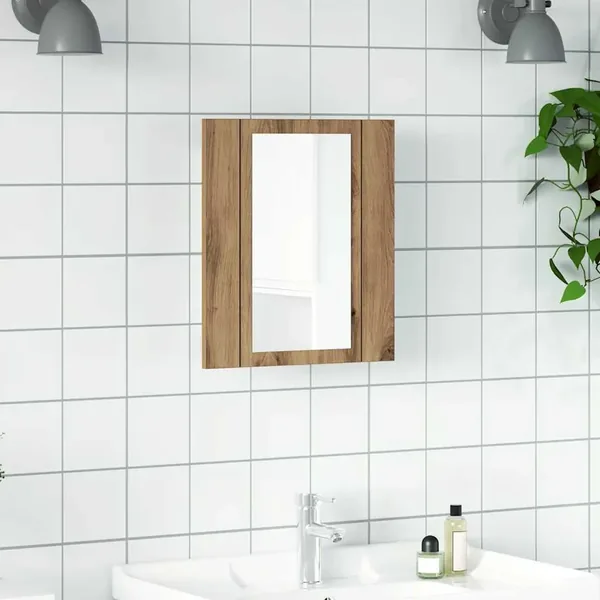 Armoire de salle de bain miroir LED chêne artisanal 40x12x45 cm