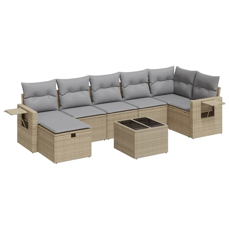 Salon de jardin avec coussins 8 pcs beige résine tressée - 2