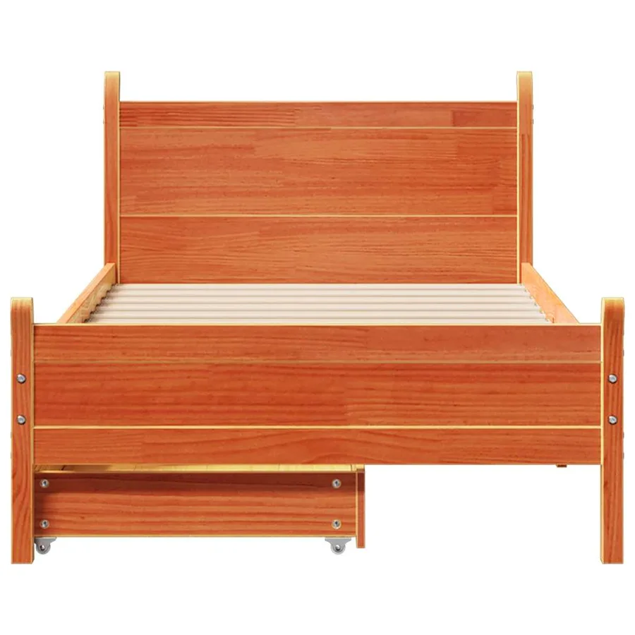 Cadre de lit sans matelas cire marron 75x190 cm bois pin massif - 4