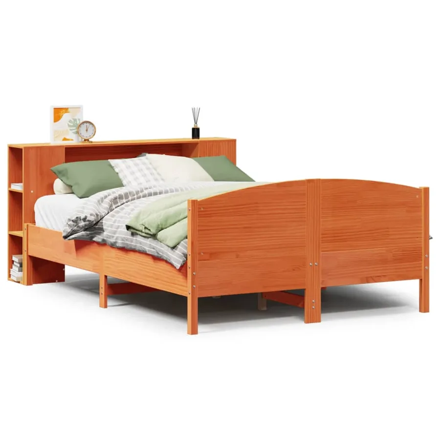 Lit bibliothèque sans matelas cire marron 140x200 cm pin massif - 2