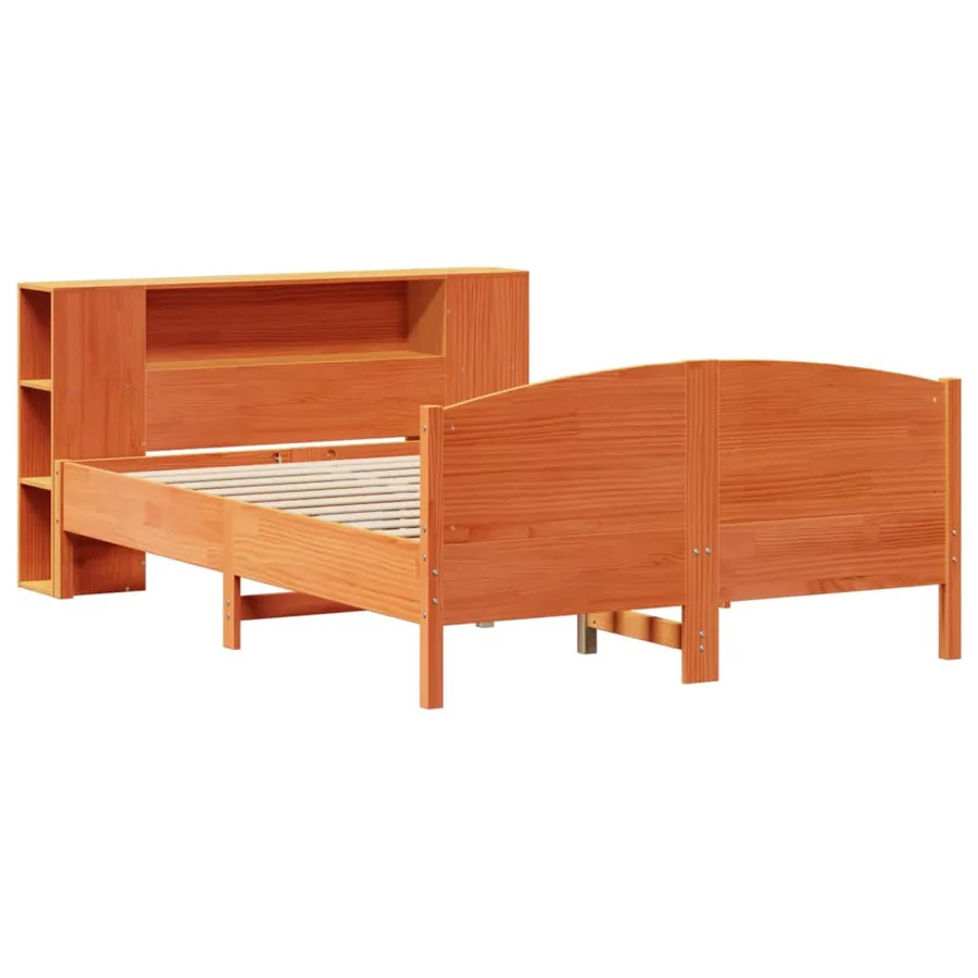 Lit bibliothèque sans matelas cire marron 140x200 cm pin massif - 3