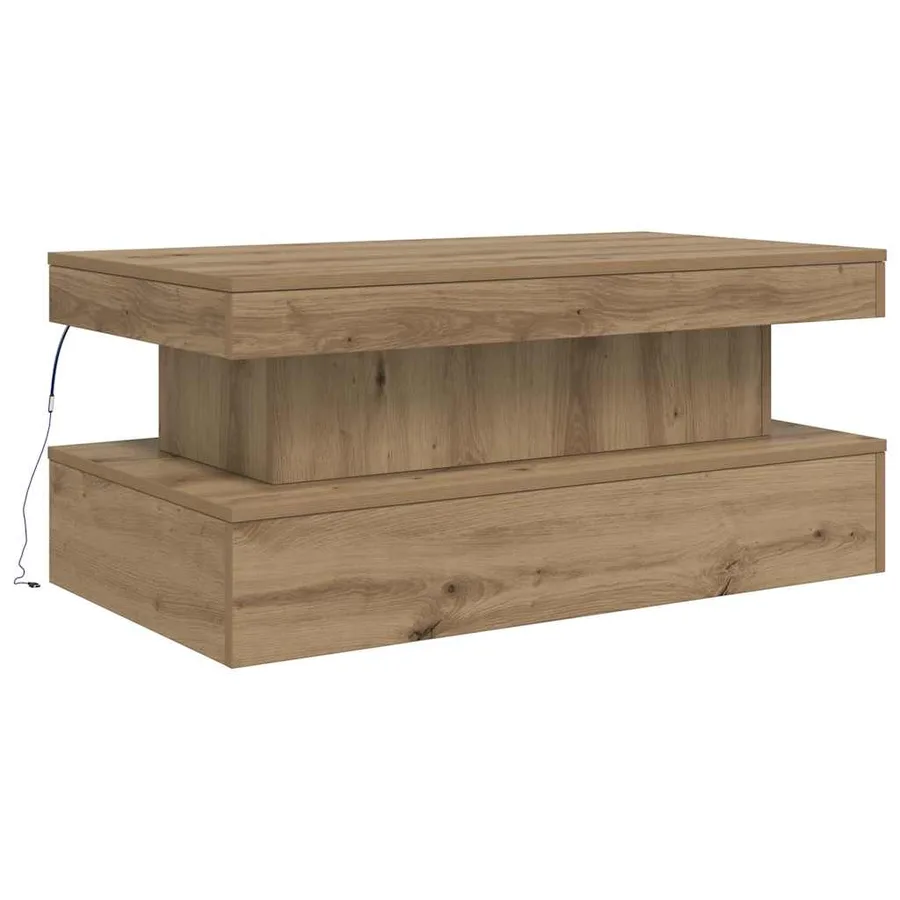 Table basse avec lumières LED chêne artisanal 90x50x40 cm - 3