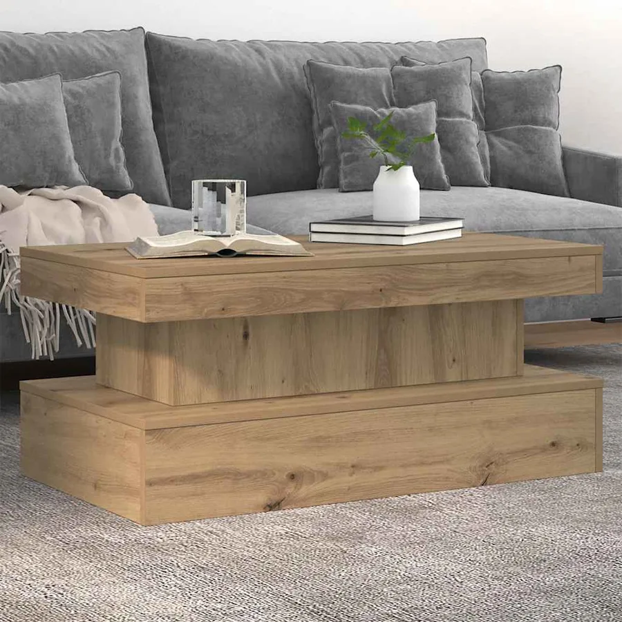 Table basse avec lumières LED chêne artisanal 90x50x40 cm - 5