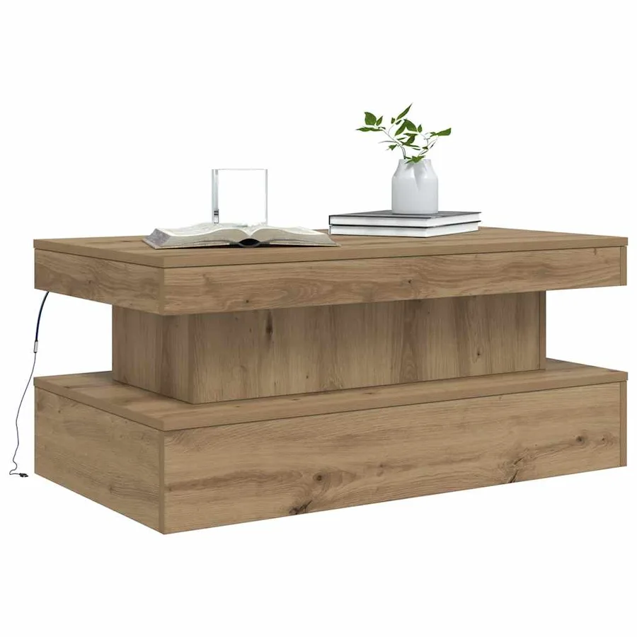 Table basse avec lumières LED chêne artisanal 90x50x40 cm - 6
