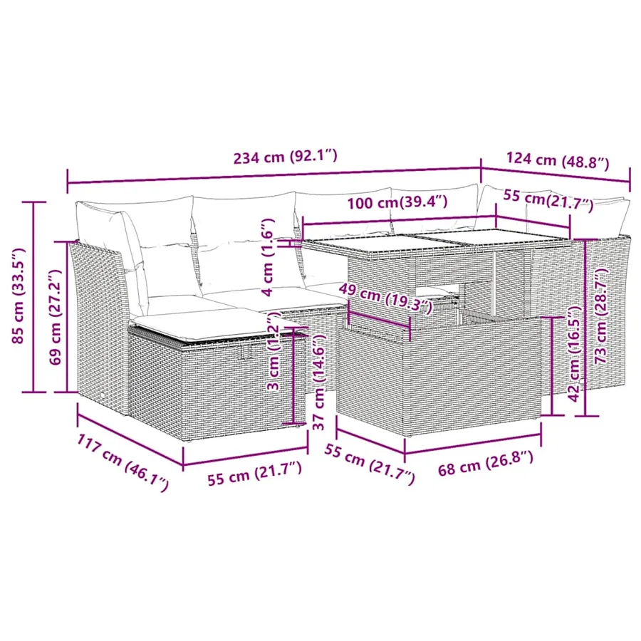 Salon de jardin avec coussins 7 pcs beige résine tressée - 13