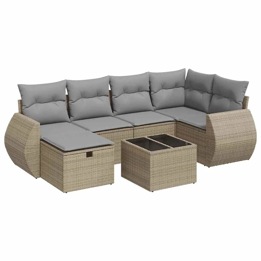 Salon de jardin avec coussins 7 pcs beige résine tressée - 2