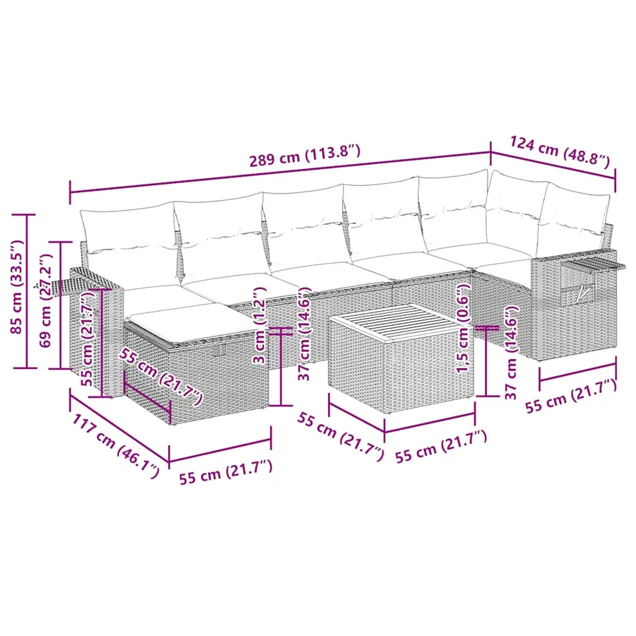 Salon de jardin avec coussins 8 pcs beige résine tressée - 15