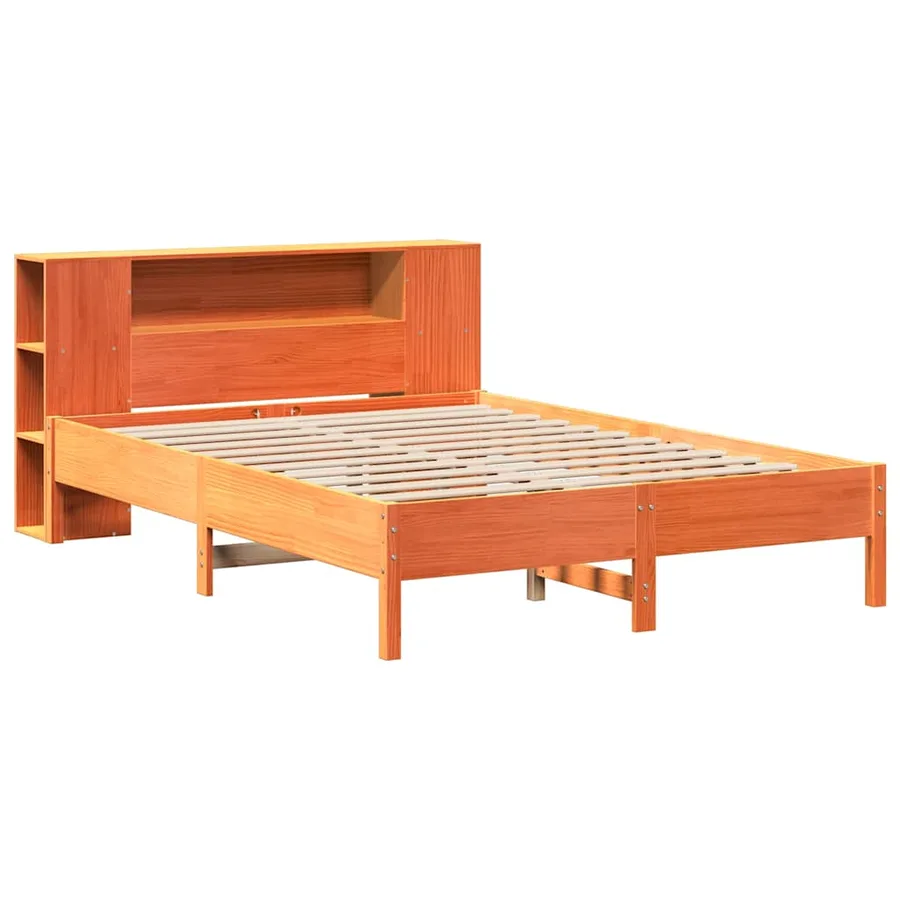 Lit bibliothèque sans matelas cire marron 135x190 cm pin massif - 3