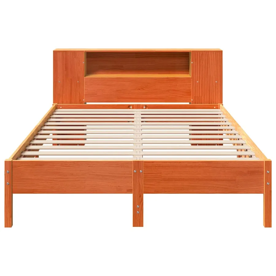 Lit bibliothèque sans matelas cire marron 135x190 cm pin massif - 4