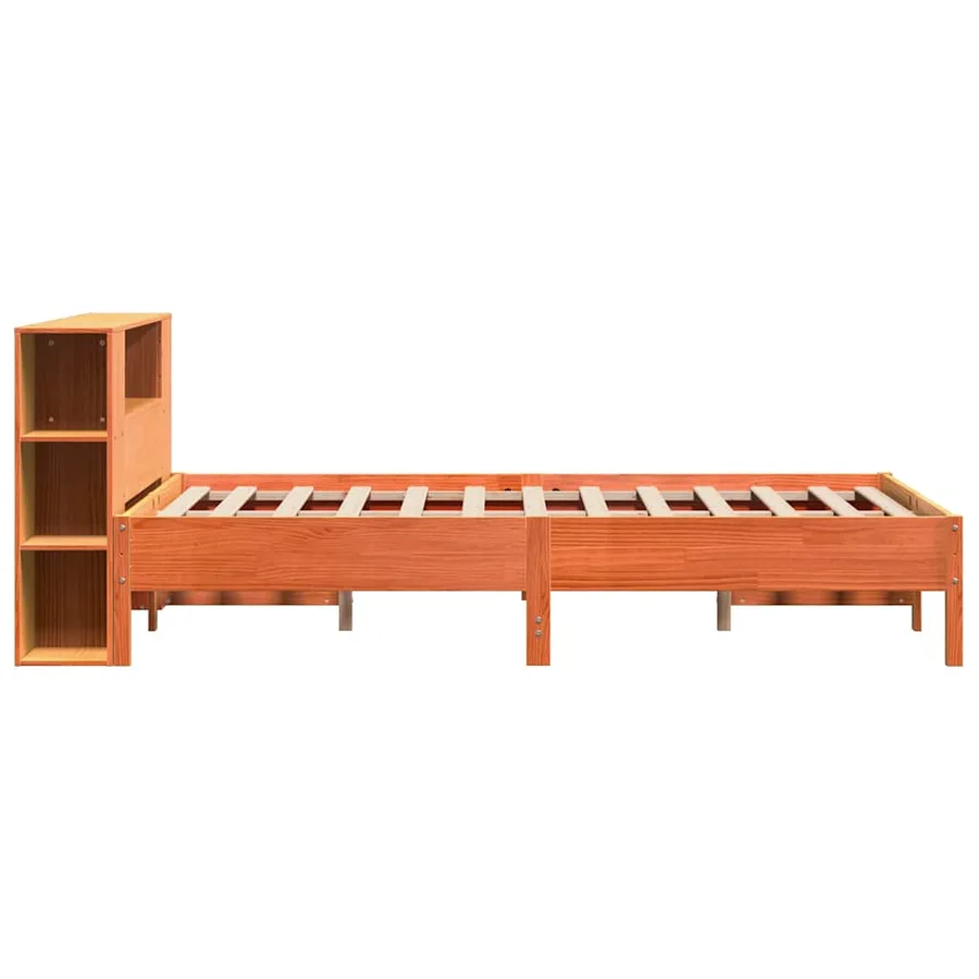 Lit bibliothèque sans matelas cire marron 135x190 cm pin massif - 5