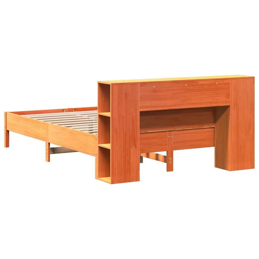 Lit bibliothèque sans matelas cire marron 135x190 cm pin massif - 6