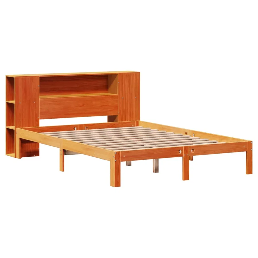 Lit bibliothèque sans matelas cire marron 135x190 cm pin massif - 3
