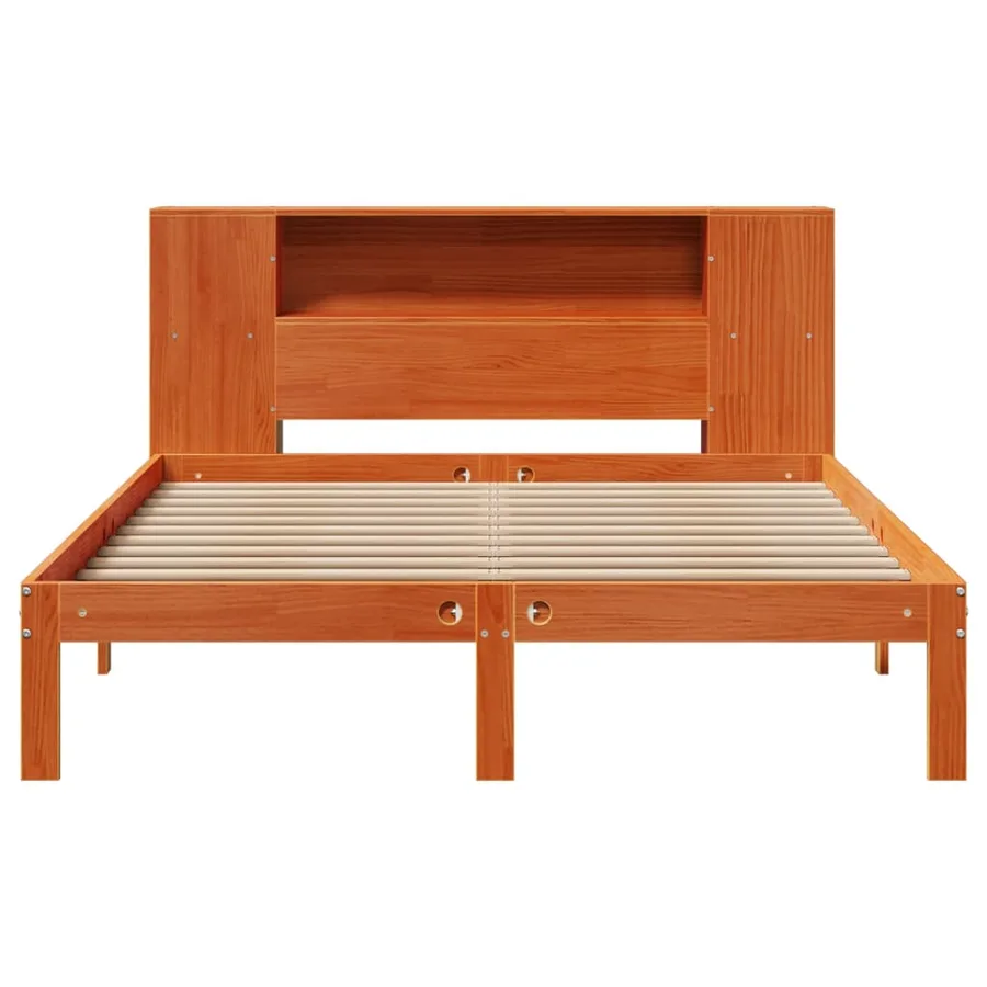Lit bibliothèque sans matelas cire marron 135x190 cm pin massif - 4