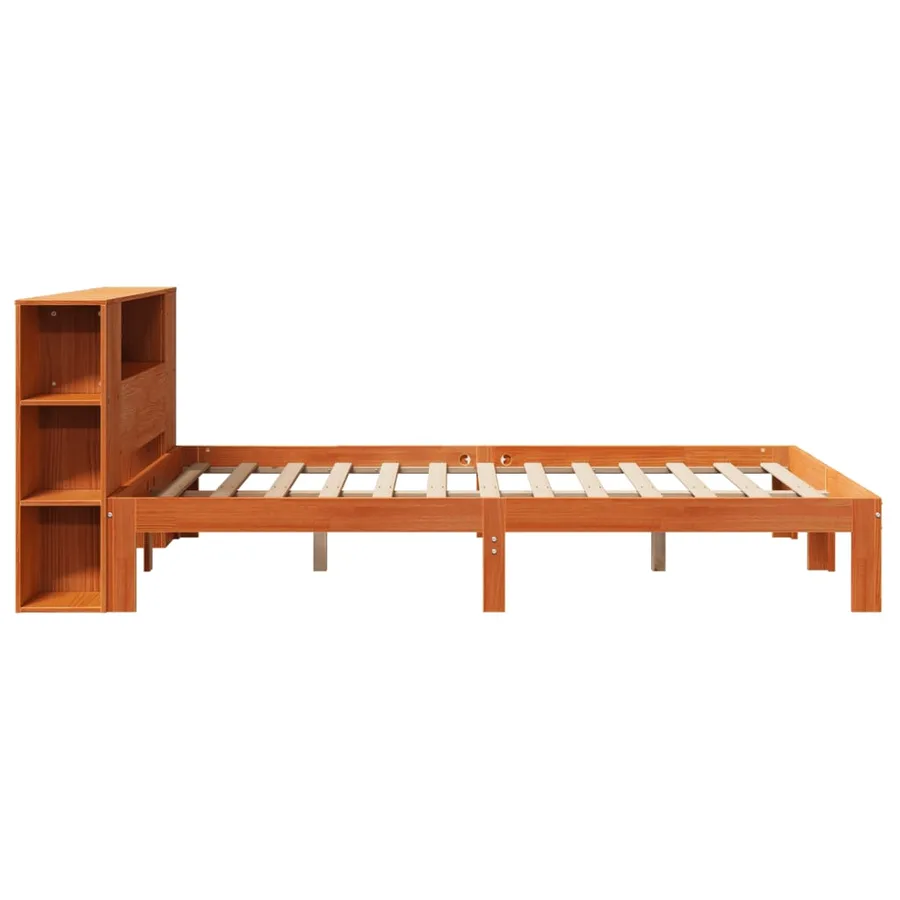 Lit bibliothèque sans matelas cire marron 135x190 cm pin massif - 7