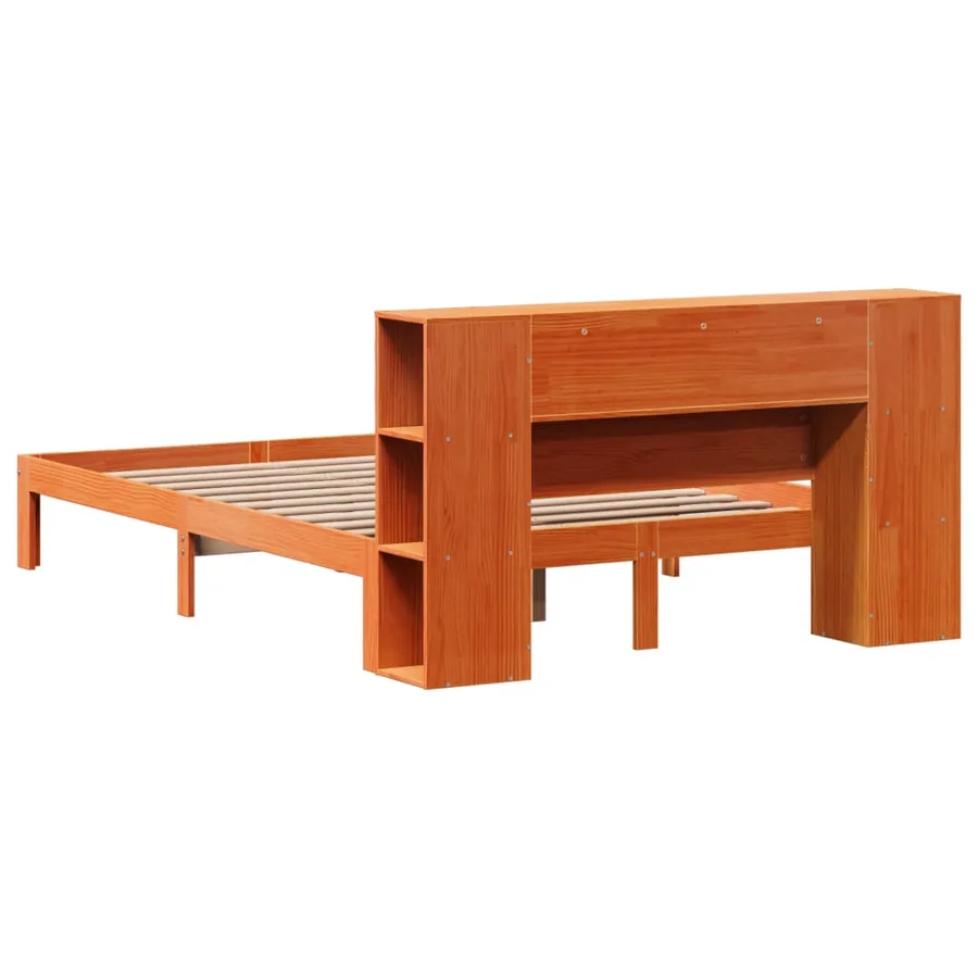 Lit bibliothèque sans matelas cire marron 135x190 cm pin massif - 8