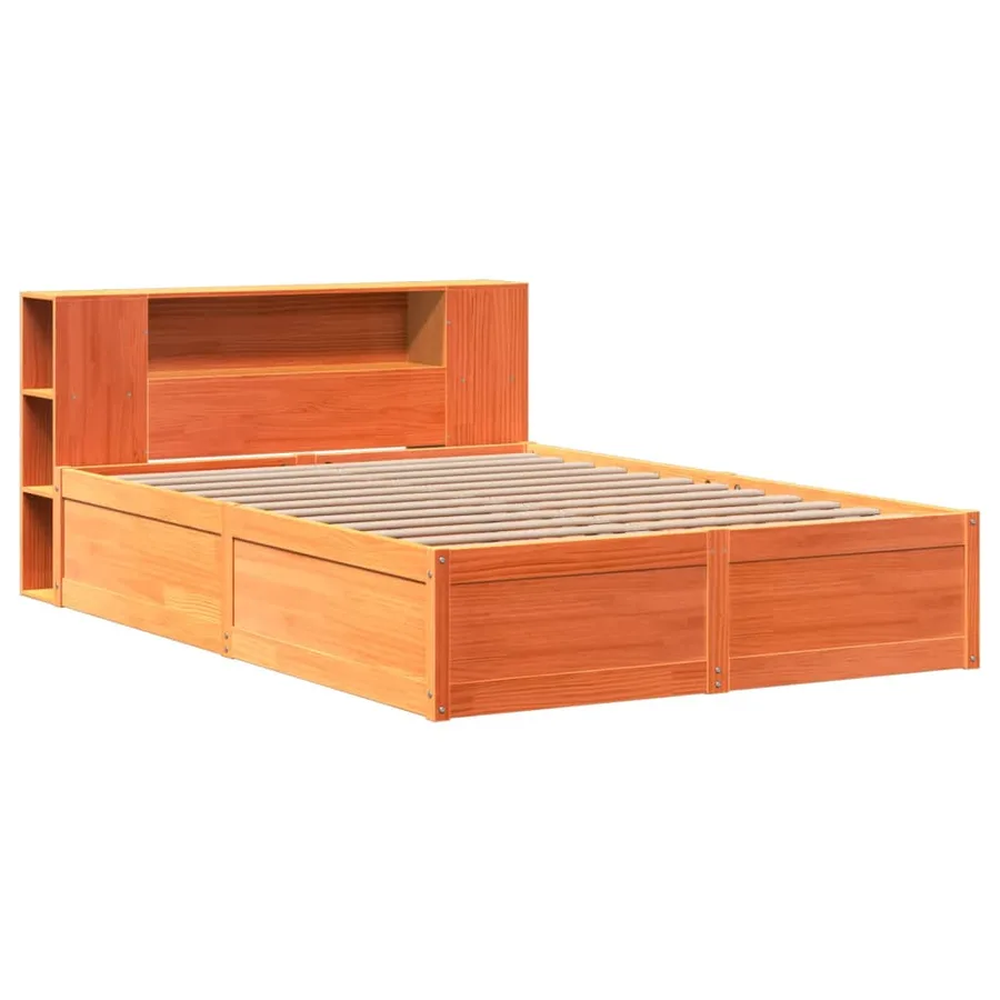 Cadre de lit sans matelas cire marron 135x190cm bois pin massif - 3