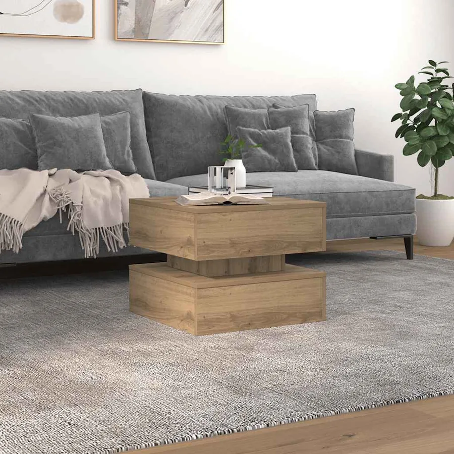 Table basse avec lumières LED chêne artisanal 50x50x40 cm