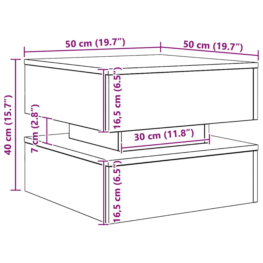 Table basse avec lumières LED chêne artisanal 50x50x40 cm - 16