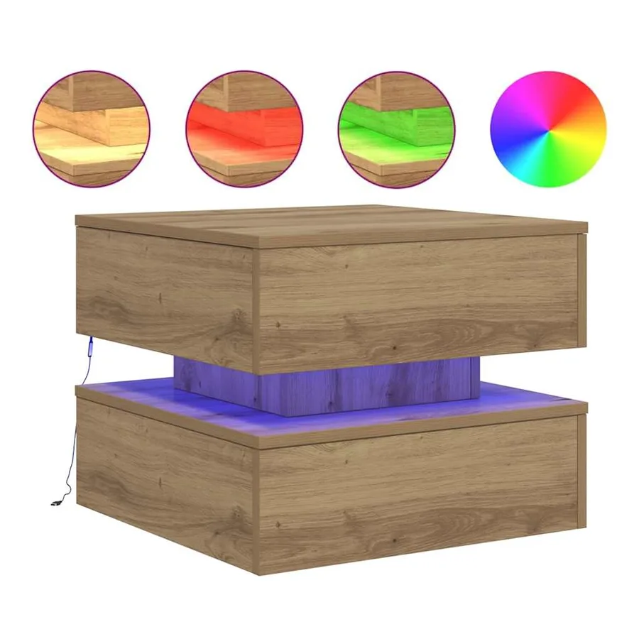 Table basse avec lumières LED chêne artisanal 50x50x40 cm - 2