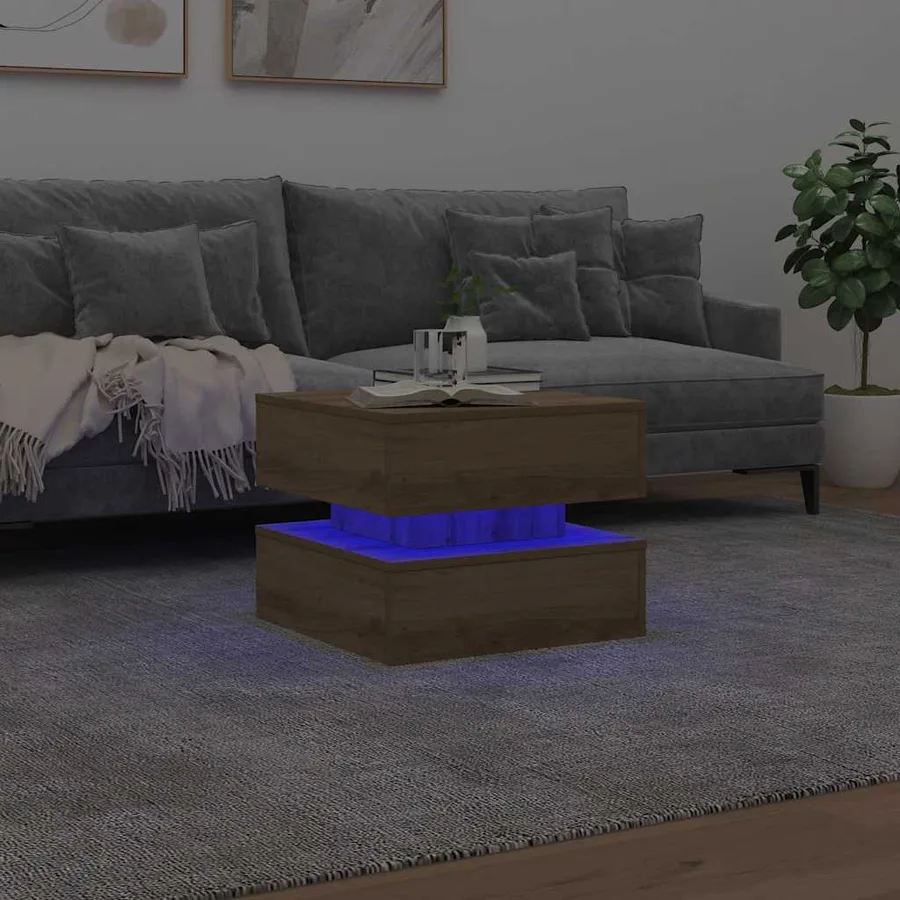 Table basse avec lumières LED chêne artisanal 50x50x40 cm - 4