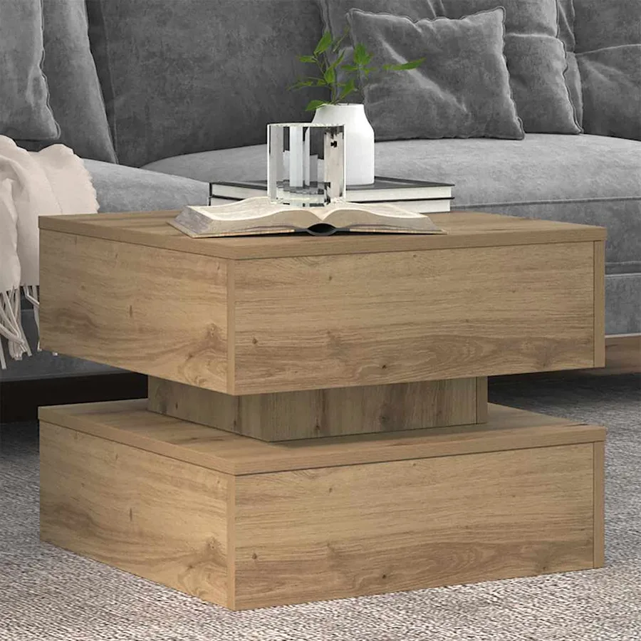 Table basse avec lumières LED chêne artisanal 50x50x40 cm - 5