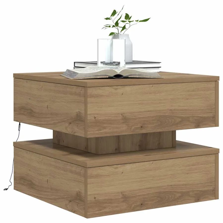 Table basse avec lumières LED chêne artisanal 50x50x40 cm - 6