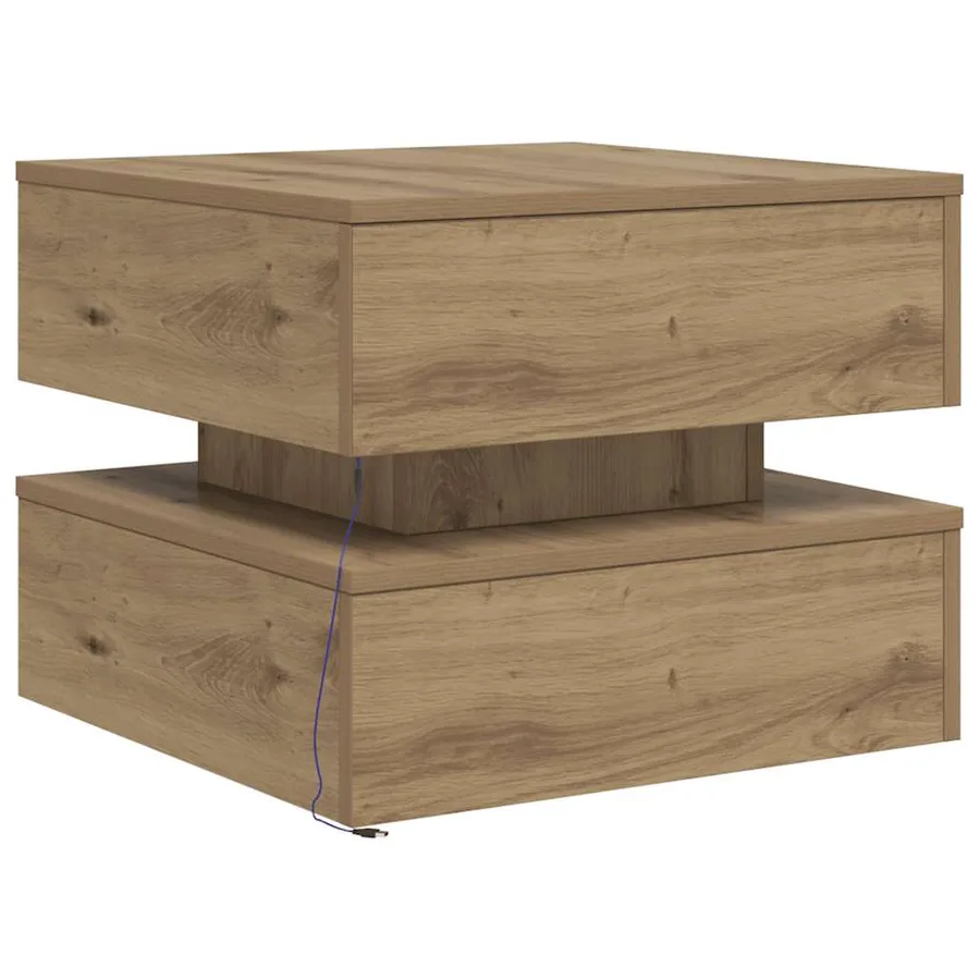 Table basse avec lumières LED chêne artisanal 50x50x40 cm - 9