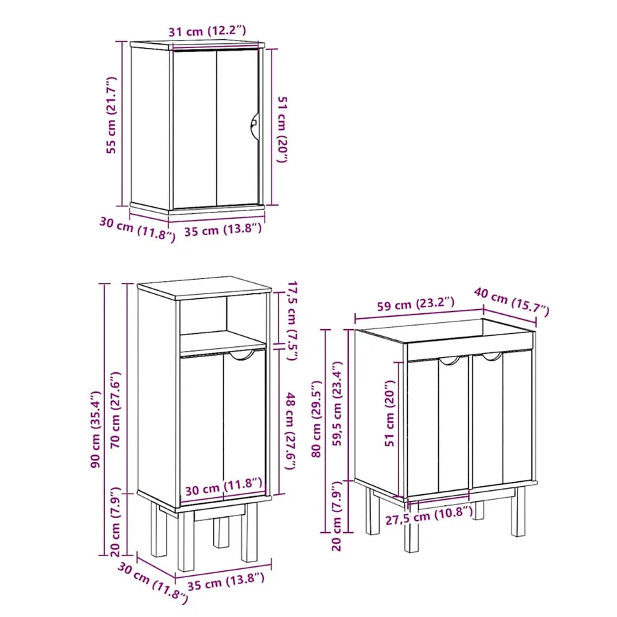 Ensemble de meubles salle de bain 3 pcs OTTA bois de pin massif - 13