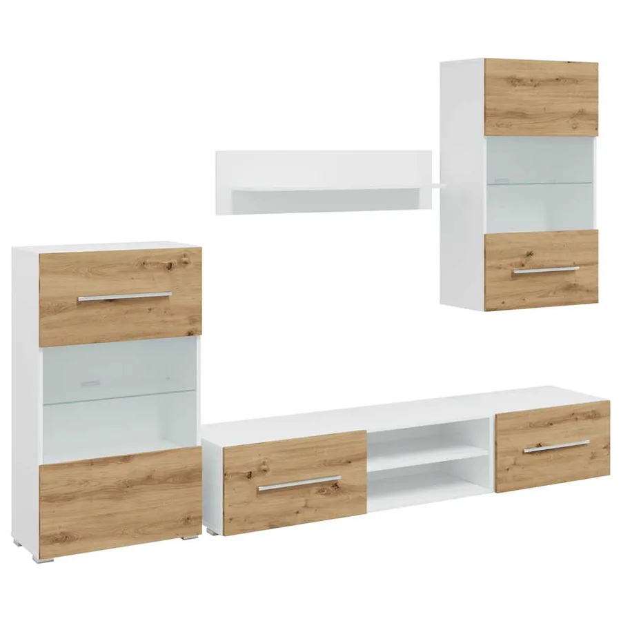 Meubles TV et lumière LED 5 pcs chêne artisanal bois ingénierie - 2