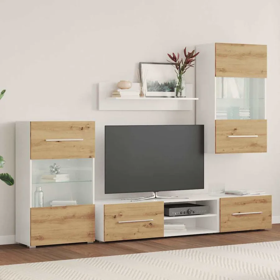 Meubles TV et lumière LED 5 pcs chêne artisanal bois ingénierie - 3