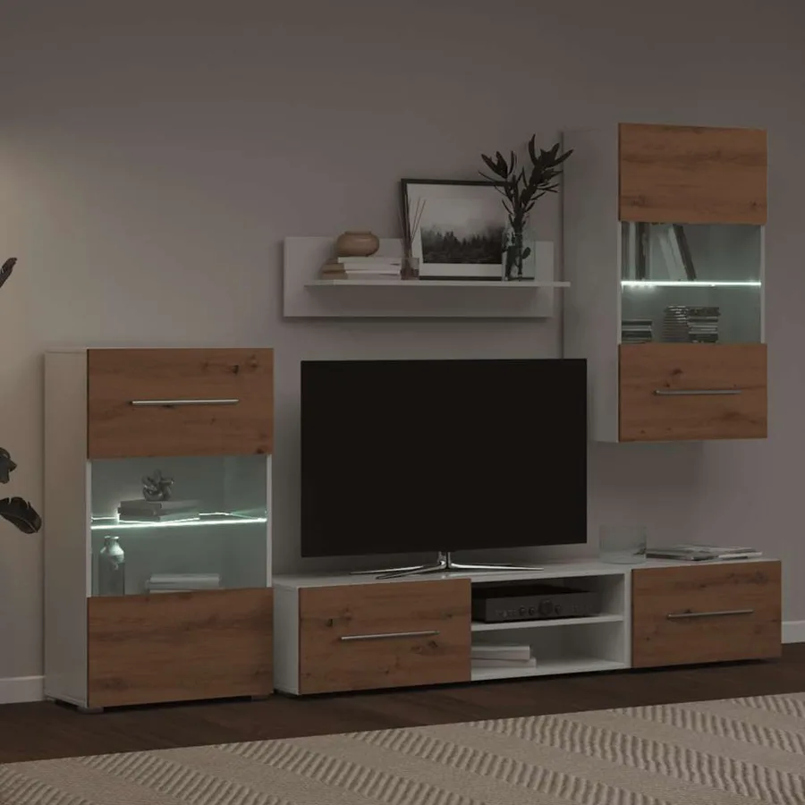 Meubles TV et lumière LED 5 pcs chêne artisanal bois ingénierie - 4