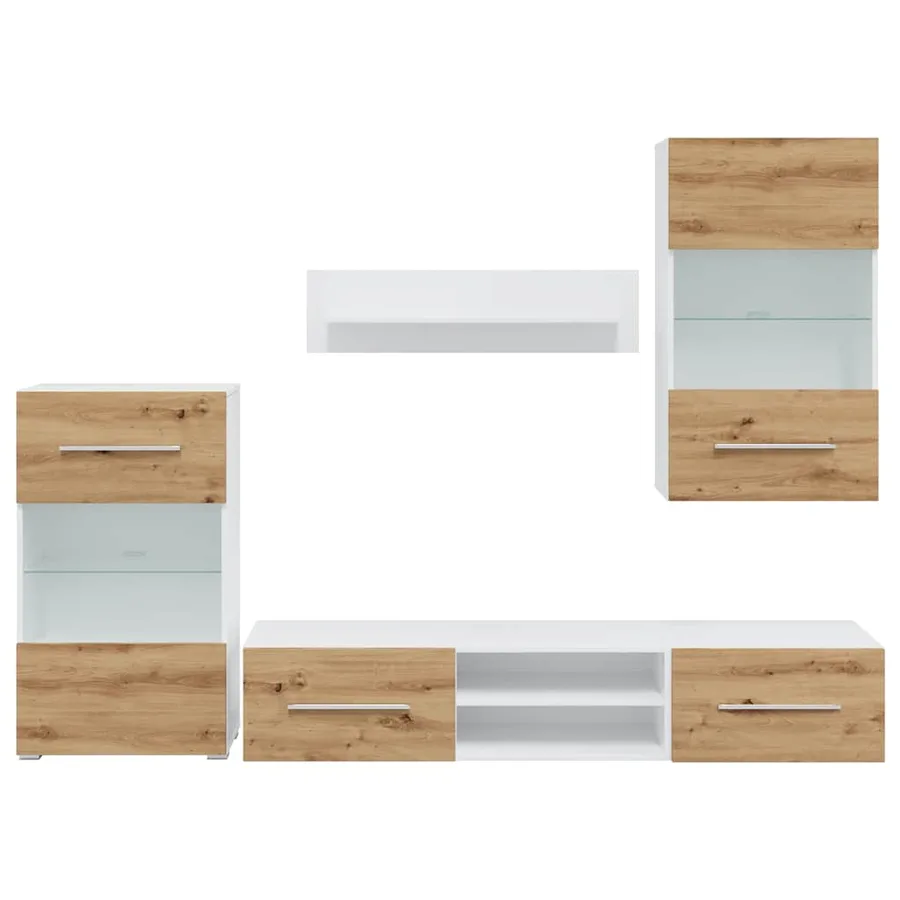 Meubles TV et lumière LED 5 pcs chêne artisanal bois ingénierie - 5