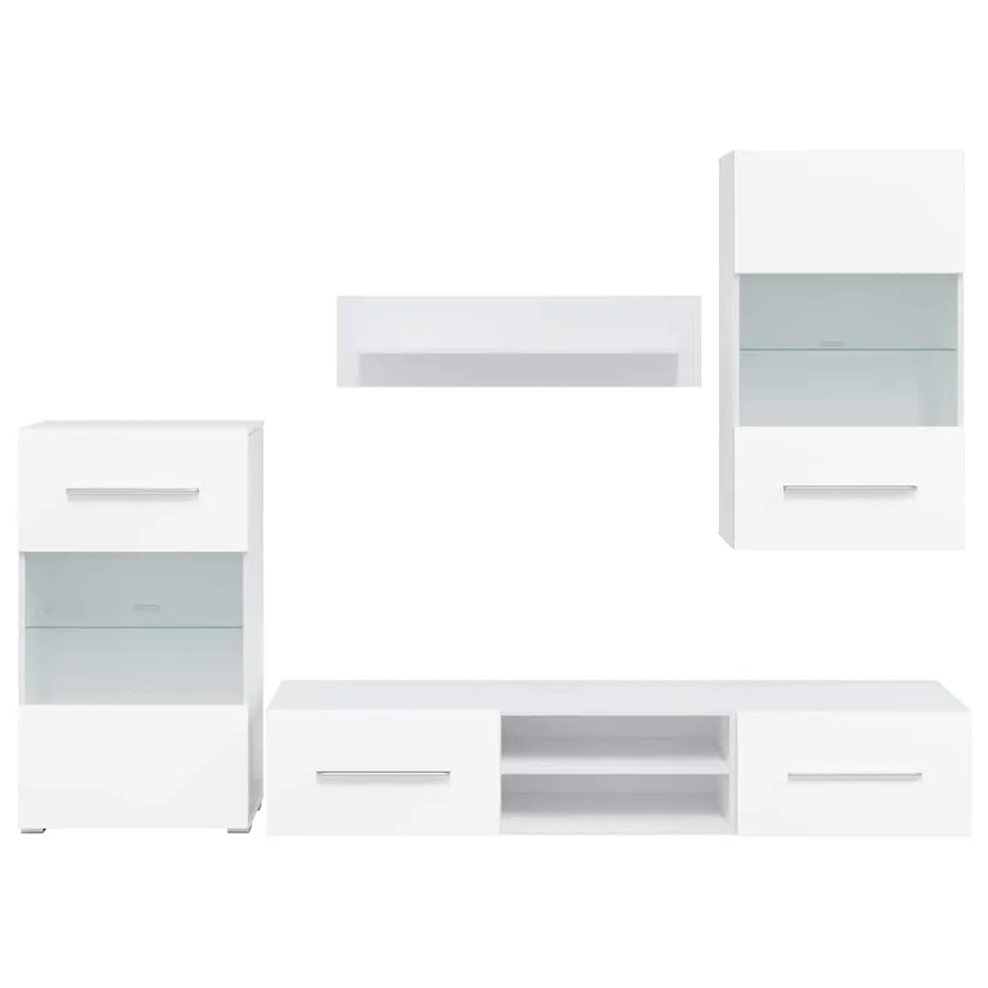 Meubles TV 5 pcs avec lumière LED blanc mat bois d'ingénierie - 5