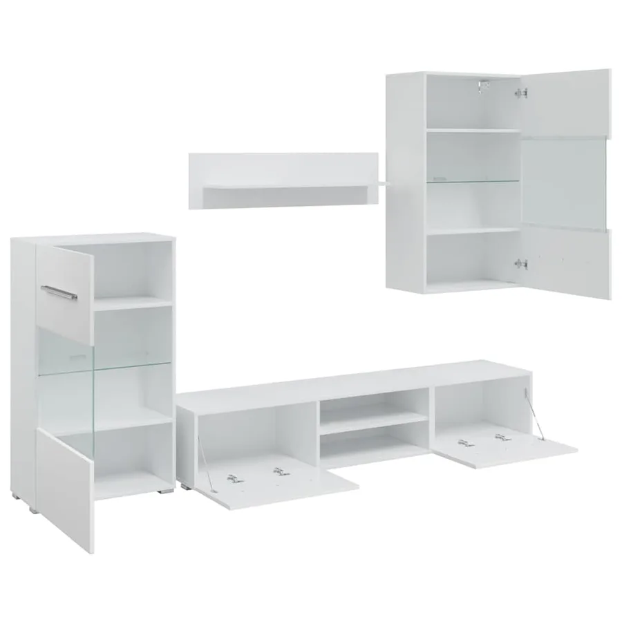 Meubles TV 5 pcs avec lumière LED blanc mat bois d'ingénierie - 6