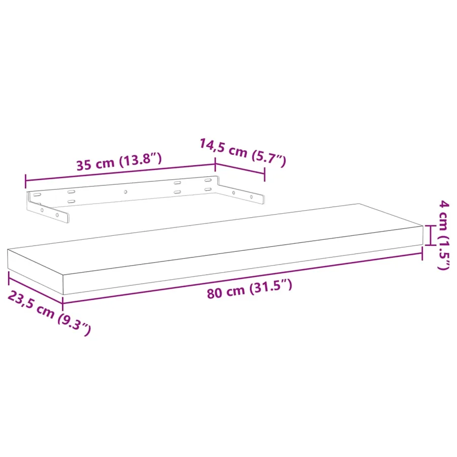 Étagères flottantes 2 pcs 80x23,5x4 cm bois d'ingénierie - 9