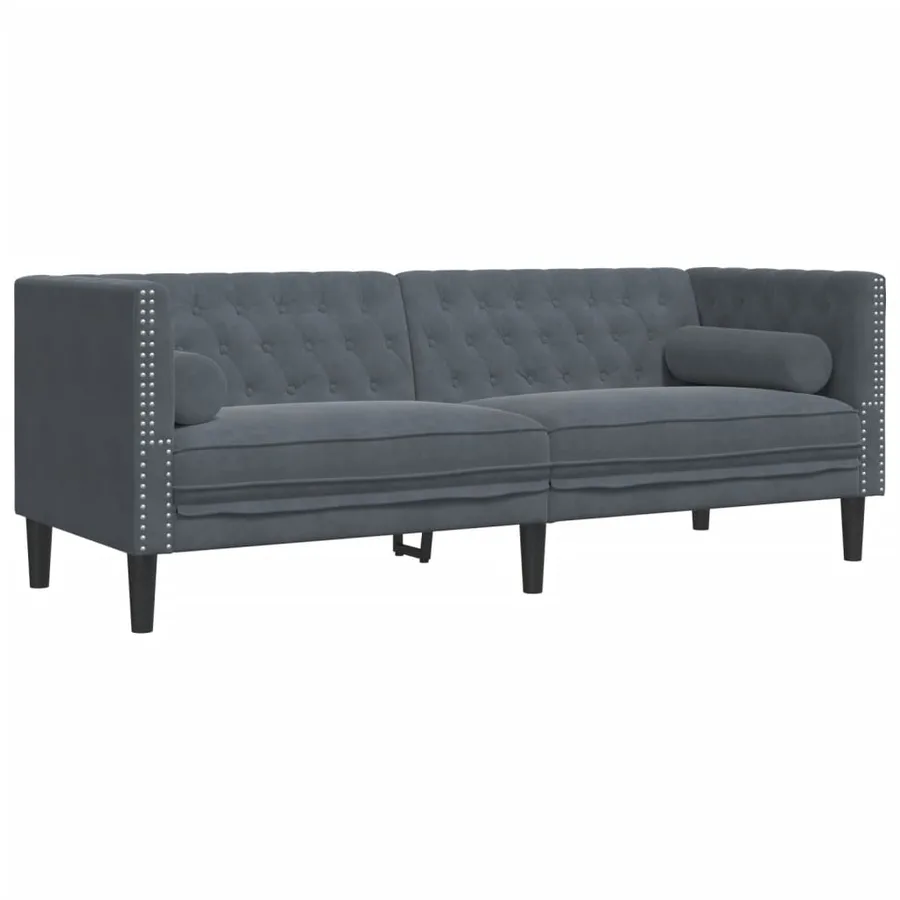 Canapé Chesterfield avec traversins 3 places gris foncé velours - 2