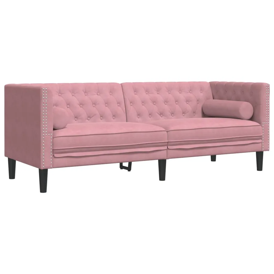 Canapé Chesterfield avec traversins 3 places rose velours - 2