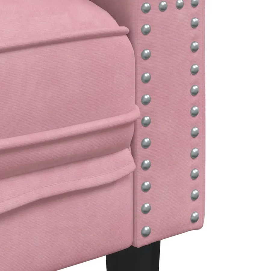 Canapé Chesterfield avec traversins 3 places rose velours - 7