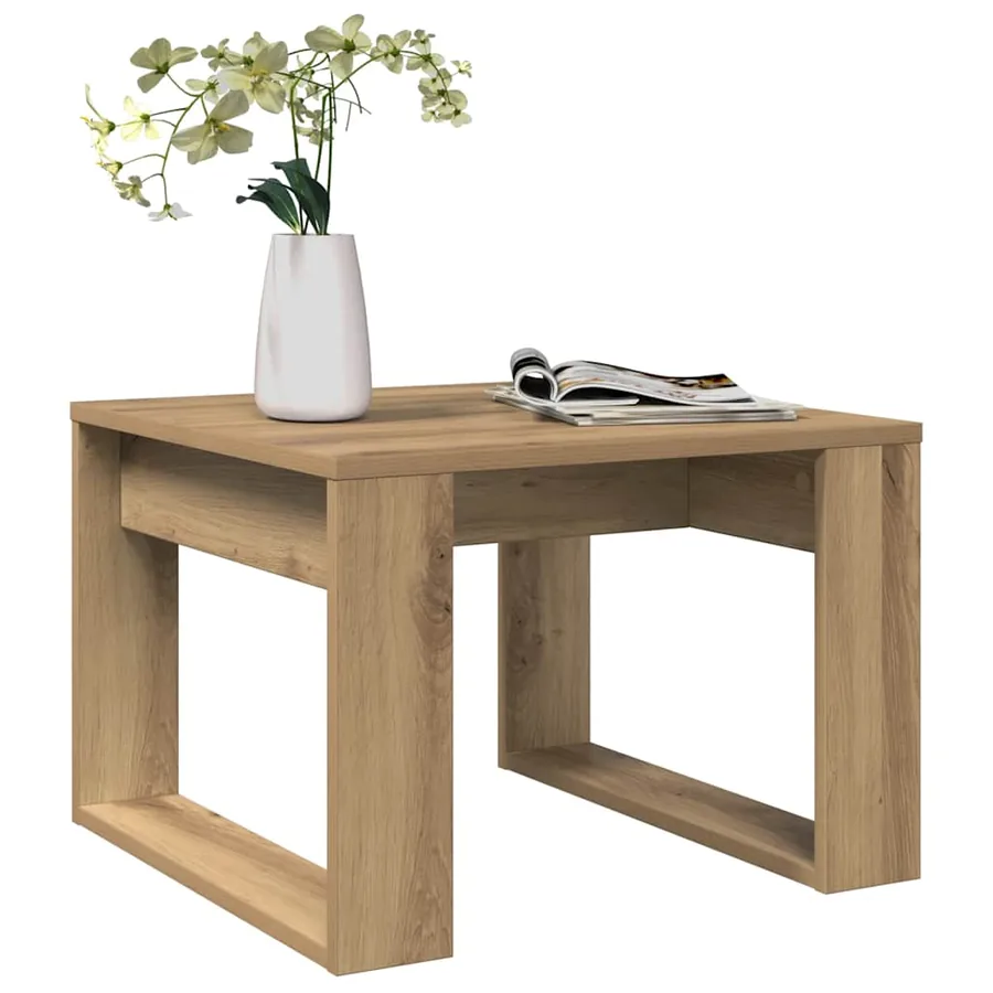 Table d'appoint chêne artisanal 50x50x35 cm bois d'ingénierie