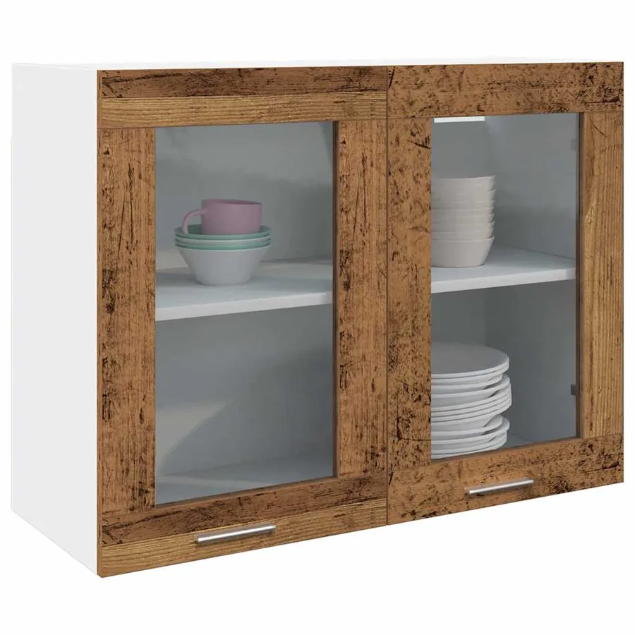 Vitrine suspendue "Lyon" Bois ancien 80 x 31 x 60 cm Bois d'ingénierie