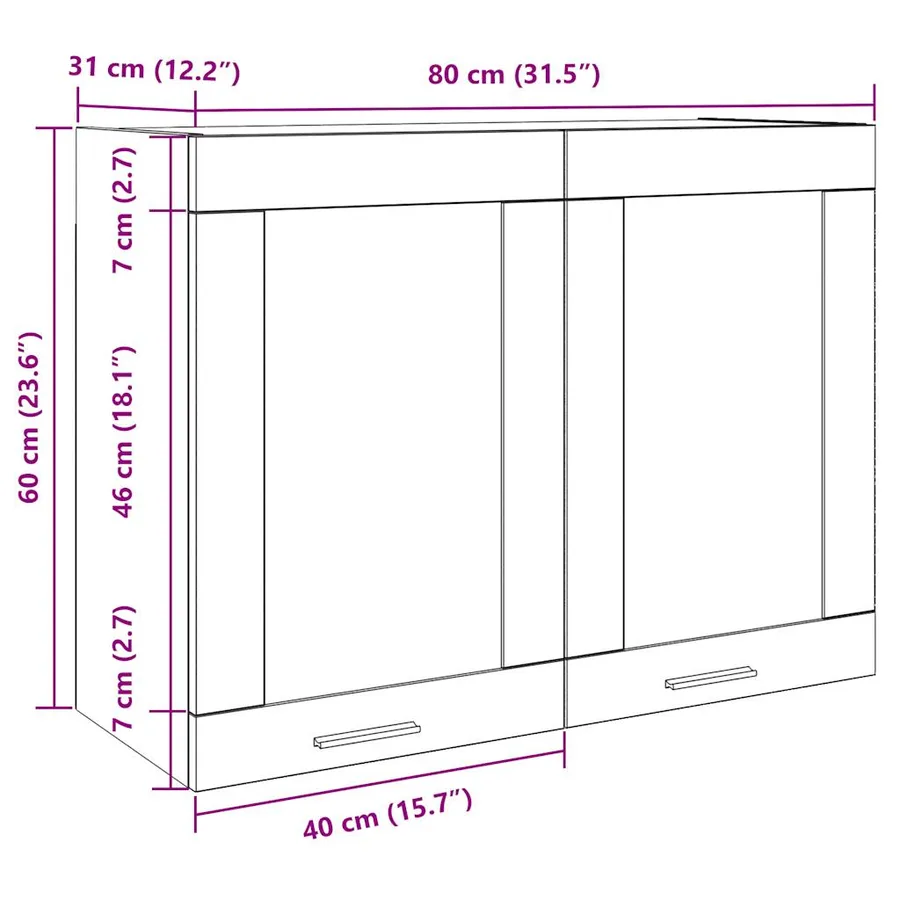 Vitrine suspendue "Lyon" Bois ancien 80 x 31 x 60 cm Bois d'ingénierie - 10