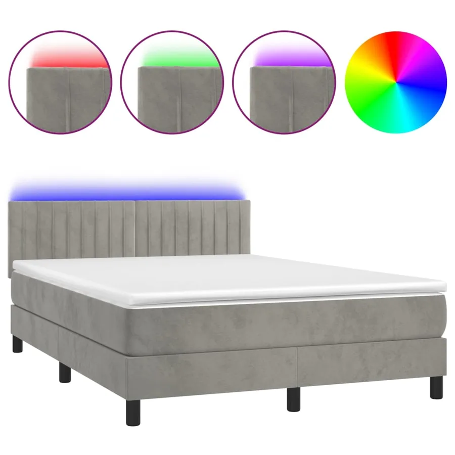 Sommier à lattes de lit avec matelas LED Gris clair 140x200 cm - 2
