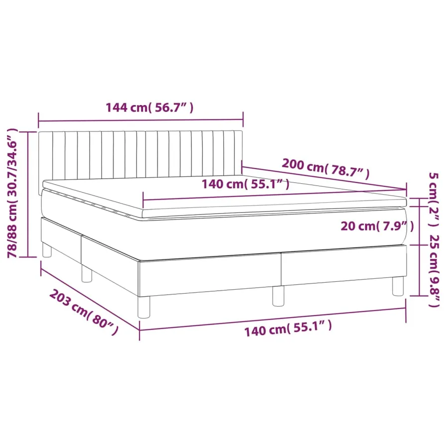 Sommier à lattes de lit avec matelas LED Gris clair 140x200 cm - 8
